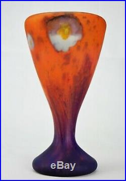Daum Nancy Rare Vase à Décor Intercalaire de Corolles Verre Art Déco Signé