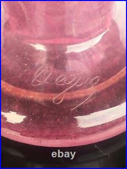 Degué Grand Vase art déco en verre gravé à l'acide décor géométrique signé