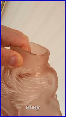 Edmond ETLING Ancien Vase Femmes nymphes Art Déco verre rose pressé moulé Edmond ETLING Ancien Vase Femmes nymphes Art Déco verre rose pressé moulé