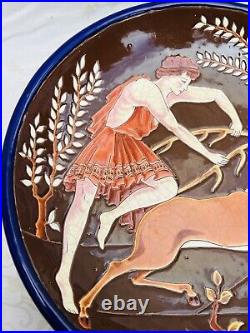 Enamelled Emaux De Longwy Emaille Plat Vase Art Deco Rizzi Hercule Et La Biche