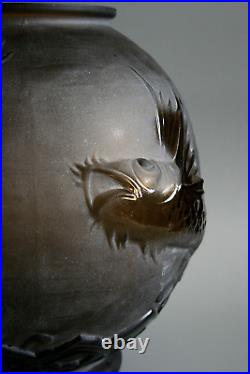Grand Vase Ancien Art Deco Pierre D'avesn Poisson Volant En Verre