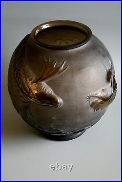 Grand Vase Ancien Art Deco Pierre D'avesn Poisson Volant En Verre