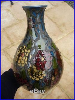 Grand Vase Art Deco 1930 Gres De Savoie Sispa Decor Floral 30 CM Simonod