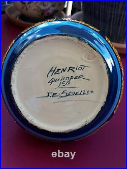 Grand Vase Boule, Henriot Quimper, signé J. E. SEVELLEC, Art-Déco 1920-1930