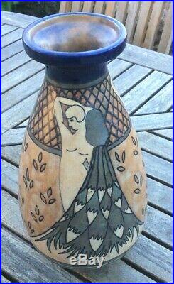 Grand Vase En Faience Quimper Odetta Decor Femmes Nues Art Déco 340+ 1066