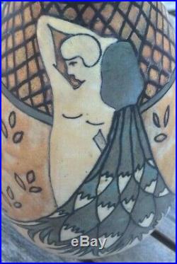Grand Vase En Faience Quimper Odetta Decor Femmes Nues Art Déco 340+ 1066