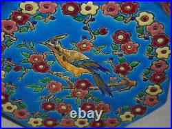 Grand Vase Gourde Art Déco Céramique Emaux de Longwy fleurs oiseaux magnifique