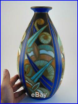 Grand Vase faïence fine FRERES BOCH CHARLES CATTEAU KERAMIS D1262 ART DECO 1929