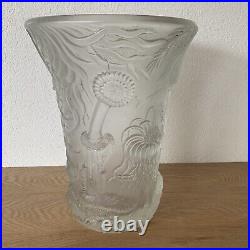 Grand vase Art Déco 1936 BAROLAC verre givré Josef Inwald Decor sous-marin