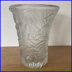 Grand vase Art Déco 1936 BAROLAC verre givré Josef Inwald Decor sous-marin