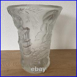 Grand vase Art Déco 1936 BAROLAC verre givré Josef Inwald Decor sous-marin