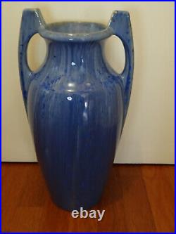 Grand vase Art Déco en Grès de Pierrefonds couleur bleu taille 42 cm