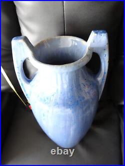 Grand vase Art Déco en Grès de Pierrefonds couleur bleu taille 42 cm