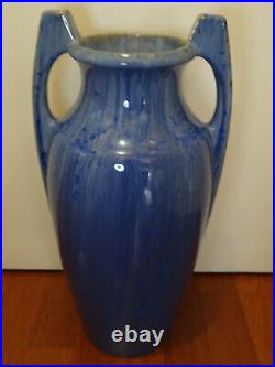 Grand vase Art Déco en Grès de Pierrefonds couleur bleu taille 42 cm