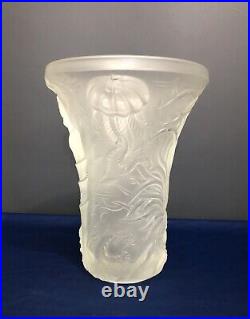 Grand vase JOSEF INWALD BAROLAC verre pressé moulé ART DECO décor fond marin