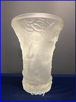 Grand vase JOSEF INWALD BAROLAC verre pressé moulé ART DECO décor fond marin