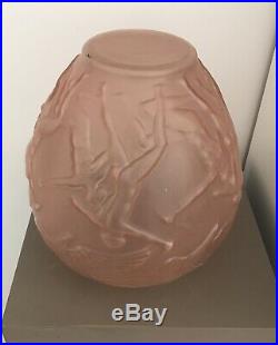 Grand vase ancien aux archers nus et oiseaux ART DECO LALIQUE VINTAGE H24cm L24