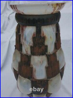 Grand vase art deco cerclé métal attribué a Daum Nancy et Louis Majorelle H 37,5
