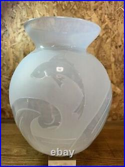 Grand vase boule, verre opalescent art déco, poisson, era Sabino, Lalique