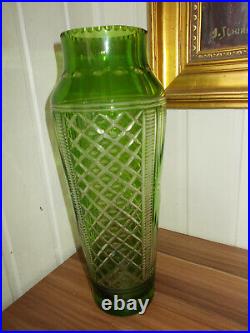 Grand vase cristal doublé couche vert taillé losanges 35 cm 1kg500 Art Déco