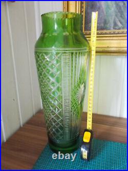 Grand vase cristal doublé couche vert taillé losanges 35 cm 1kg500 Art Déco