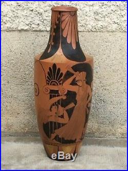 Grand vase daté 1927 + signature style grec / art deco greek figure noire