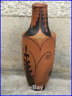 Grand vase daté 1927 + signature style grec / art deco greek figure noire