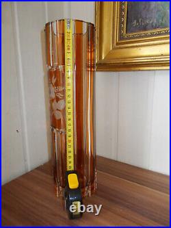 Grande vase en cristal doublé couche orange taillé fleurs 32 cm 2kg260 Art Déco
