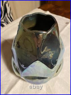 Grès de Rambervillers, vase signé, art déco, décor métallisé, flammé. Rare