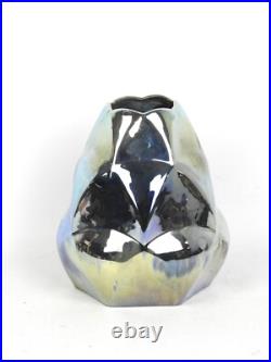 Grès de Rambervillers, vase signé, art déco, décor métallisé, flammé. Rare