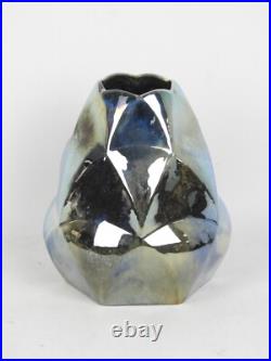Grès de Rambervillers, vase signé, art déco, décor métallisé, flammé. Rare
