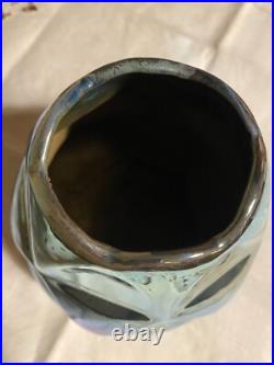 Grès de Rambervillers, vase signé, art déco, décor métallisé, flammé. Rare