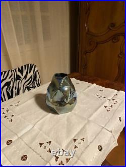 Grès de Rambervillers, vase signé, art déco, décor métallisé, flammé. Rare