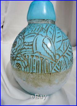 Gros Vase Delatte Nancy Art Deco Patte Verre Degage A L'acide Old Glass Vase
