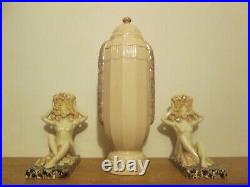 Groupe Vase Sculpture Ceramique Art Deco 1925 1930 Craquele Signe Dlg Sue & Mare