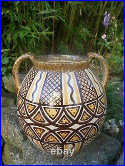 HB Quimper énorme vase Jarre decor Géométrique Art Déco 29,5cm de haut 28cm diam