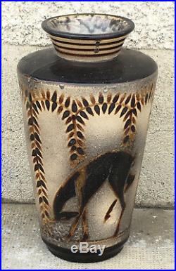 H 38 cm Vase PRIMAVERA décor cervidés céramique art deco