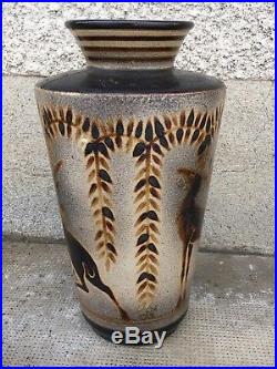 H 38 cm Vase PRIMAVERA décor cervidés céramique art deco