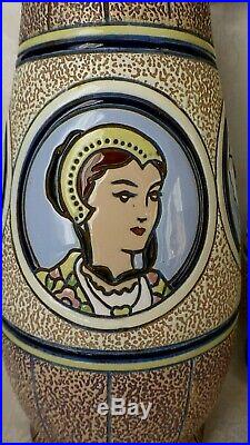 Imperial Amphora Vases Ceramique Emaux E. Laget 1930 Art Deco Coiffes Regionnales