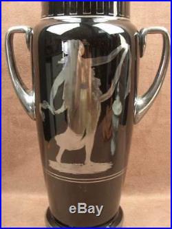 Important Vase Art Deco Verre Noir Decor De Femme Signe Hem Michel Herman