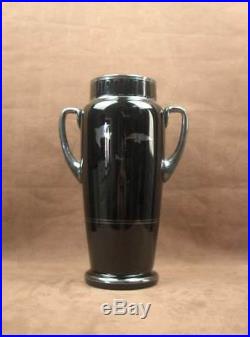 Important Vase Art Deco Verre Noir Decor De Femme Signe Hem Michel Herman