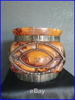 Important vase art-déco DAUM MAJORELLE pâte de verre et fer forgé martelé