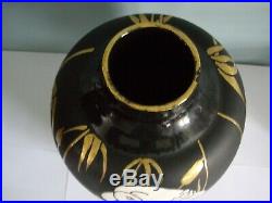 Important vase art déco attribué à Montières Samara décor échassier roseaux