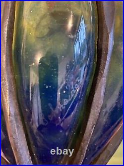Imposant vase verre art deco schneider fer forgé daum majorelle à restaurer