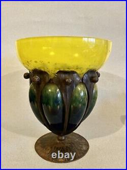 Imposant vase verre art deco schneider fer forgé daum majorelle à restaurer