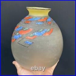 JOMA Vase en verre opalescent à motifs cubistes Art Déco (1930 France)