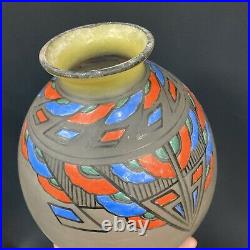 JOMA Vase en verre opalescent à motifs cubistes Art Déco (1930 France)