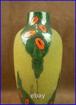 Joli Vase Art Deco En Verre Emaille Signe Leune