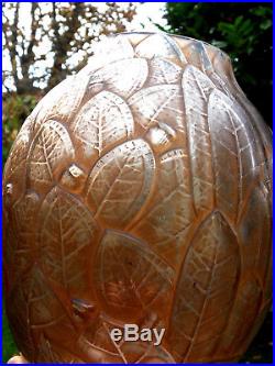 Joli et rare vase art-deco Hunebelle feuilles mortes, era daum lalique muller