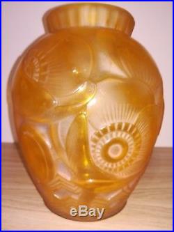 Joli vase art-deco Pierre d'avesn aux pavots, era daum galle muller orange